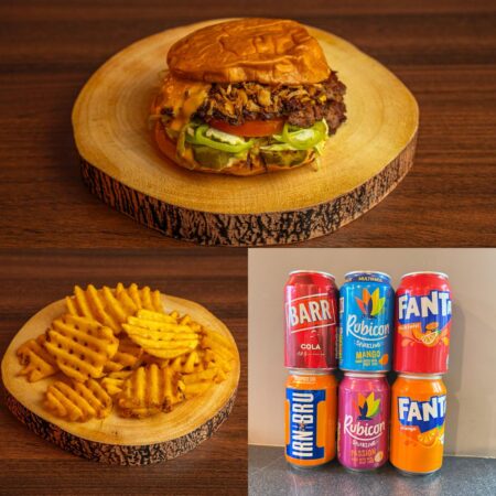 Ft Special (Hot) Burger + Waffel Fries + Can