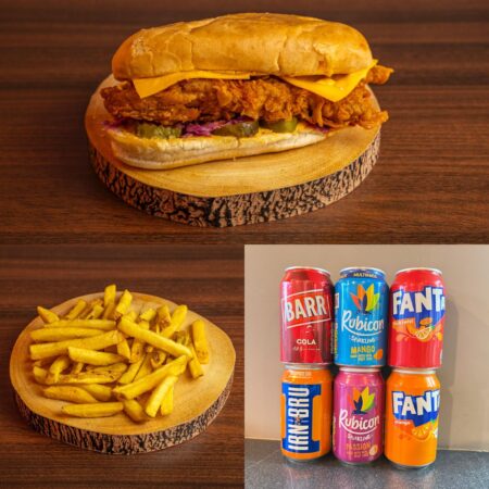 Ft Hot Chicken Supremacy Burger + Skin-On Fries + Can