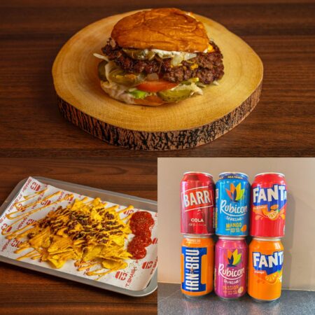 Ft Absolute (Mild) Burger + Love Nachos Loaded Angus Beef + Can