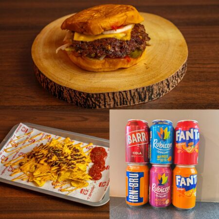Ft Classic Burger + Love Nachos Loaded Angus Beef + Can