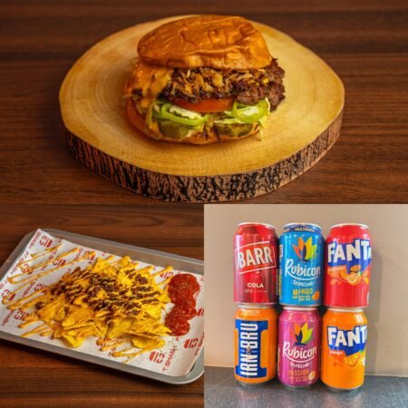 Ft Special (Hot) Burger + Love Nachos Loaded Angus Beef + Can
