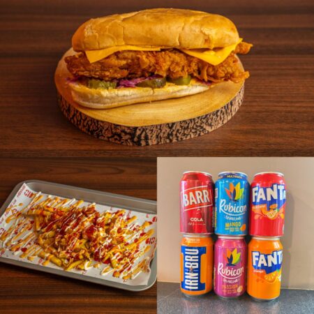 Ft Hot Chicken Supremacy Burger + Dream Loaded Chicken Fries + Can