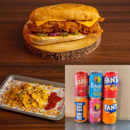 Ft Hot Chicken Supremacy Burger + Veg Nachos + Can